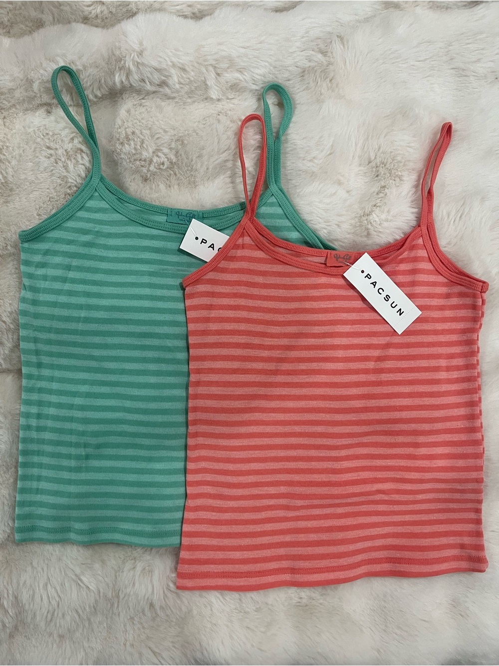 Brandy Melville Striped Slim Cami Tanks - Coral and Mint